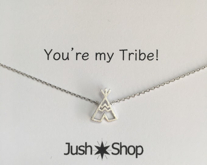 Silver Tribe Necklace,  Silver Tee Pee Necklace,  Silver Teepee, my tribe, JushShop