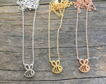 Tiny Bee Charm Pendant Necklace, Gold Bee Necklace, Silver Bee Necklace, Baby Bee Necklace for Girls