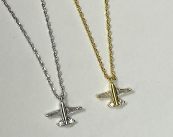 Airplane Charm Necklace, Airplane Necklace Cubic Zirconia, Tiny Airplane Pendant, Airplane Necklace, Airline Attendant Gift, Travel Lover