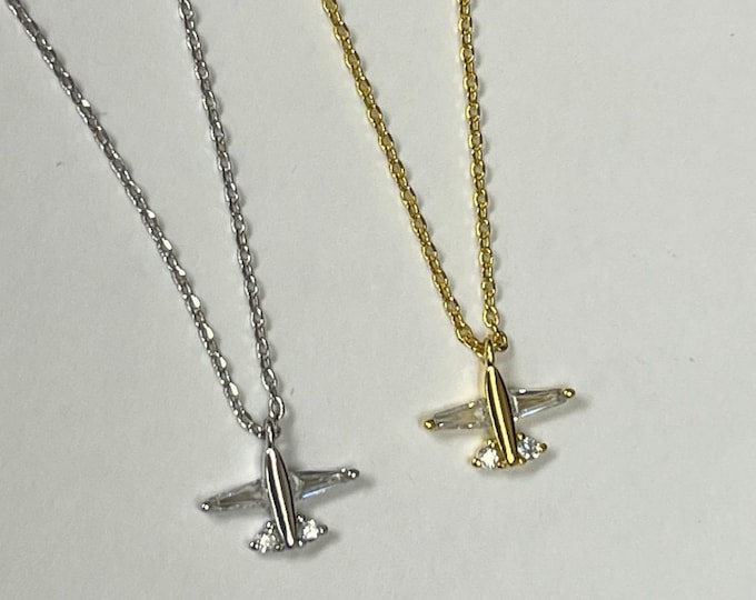 Airplane Charm Necklace, Airplane Necklace Cubic Zirconia, Tiny Airplane Pendant, Airplane Necklace, Airline Attendant Gift, Travel Lover