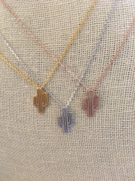 Rose Gold Cactus Necklace Minimalist Southwest Necklace Dainty