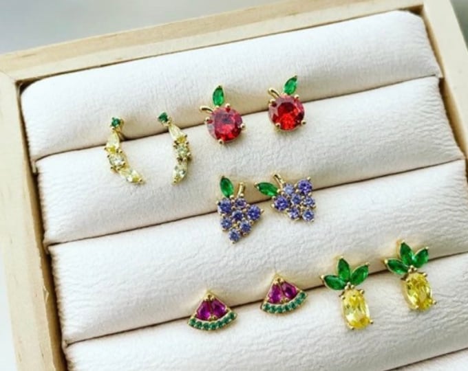 Fruit Earrings, Pineapple Earrings, Apple Earrings, Grape Earrings, Cherry, Earrings, Fruit Jewelry, tropical vibe, Fruit Lover Gift