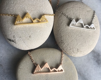 Mountain Necklace, Minimalist Mountain Necklace, 18k Gold Plated Mountain Necklace, Silver Plated Mountain Necklace, Rose Gold Mountain