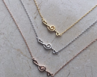 Treble Clef Necklace, Music Lover Necklace, Musical Note Necklace, Music Notes Necklace, Classical Music Jewelry, Gift for Her