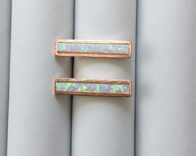 Rose Gold White Opal earrings, JushShop