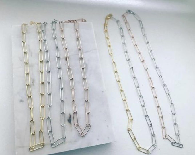 Minimalist Layering Gold Paper Clip Chain Necklace, Silver Paperclip Necklace, Simple Layering Necklace