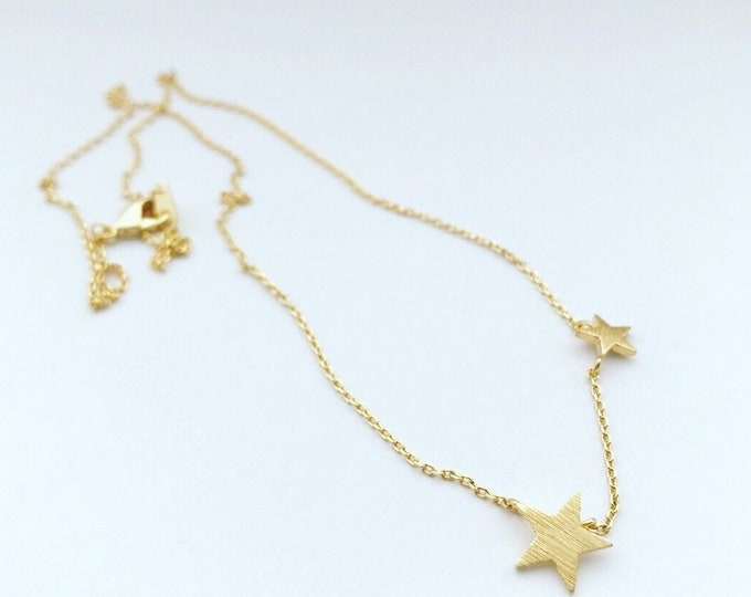 Double Star Necklace, Star Necklace, Star Charm Necklace, Superstar Necklace, Silver Star Gold Star Necklace, Friendship