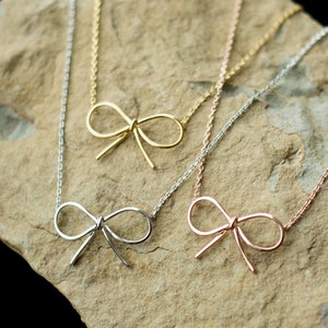 Bow Necklace, Dainty Bow Necklace, Perfect Gift for Her, Valentine&#39;s Gift, Free Gift Box
