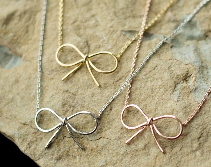 Bow Necklace, Dainty Bow Necklace, Perfect Gift for Her, Valentine's Gift, Free Gift Box