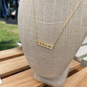 Vote Necklace, Vote Bar Necklace, Gold Vote Necklace, Silver Vote Necklace, Election Jewelry, Vote Jewelry