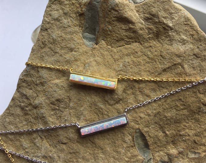 White Opal Bar Necklace