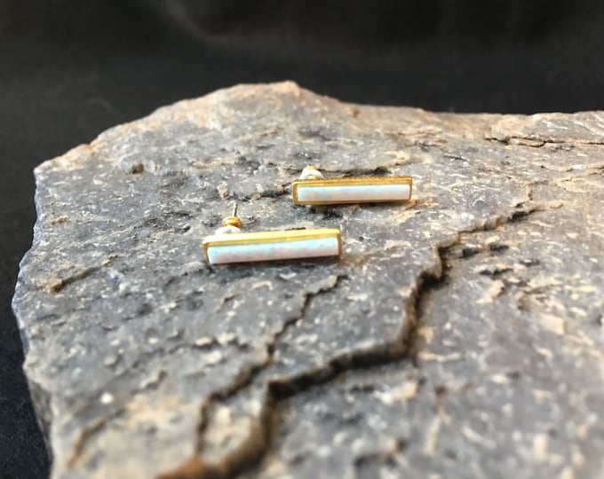 Opal Bar Earrings, Straight Bar Earrings, Opal Earrings, JushShop