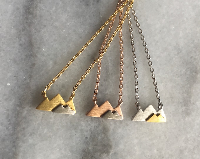 Dainty Two Tone Mountain,  minimalist necklace, Mount Rainier, tiny mountain necklace, Mountain stack, the alps, two tone mountain,