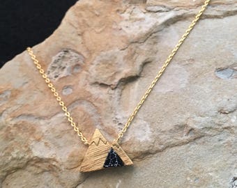 Gold Mountain Necklace with black stone Black Marble Mountain, JushShop