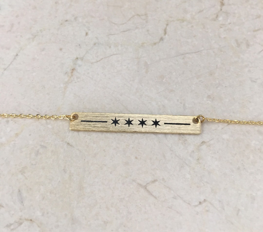 Gold Chicago Flag Necklace, Chicago Necklace - Etsy