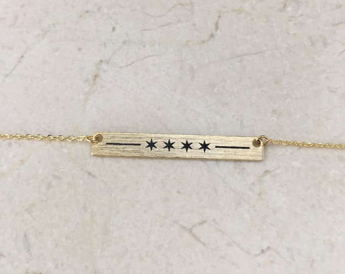 Gold Chicago Flag Necklace, Chicago Necklace
