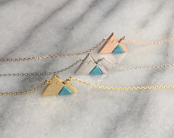 Mountain Necklace with Turquoise Stone, Mountain Necklace, Hiking Necklace, Mountain Lover, Camping Necklace, Free Gift Box, Minimalist