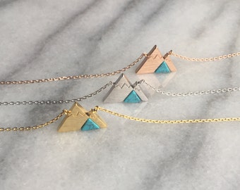 Mountain Necklace with Real Turquoise Stone, Mountain Necklace, Hiking Necklace, Mountain Lover, Camping Necklace, Free Gift Box, Minimalist