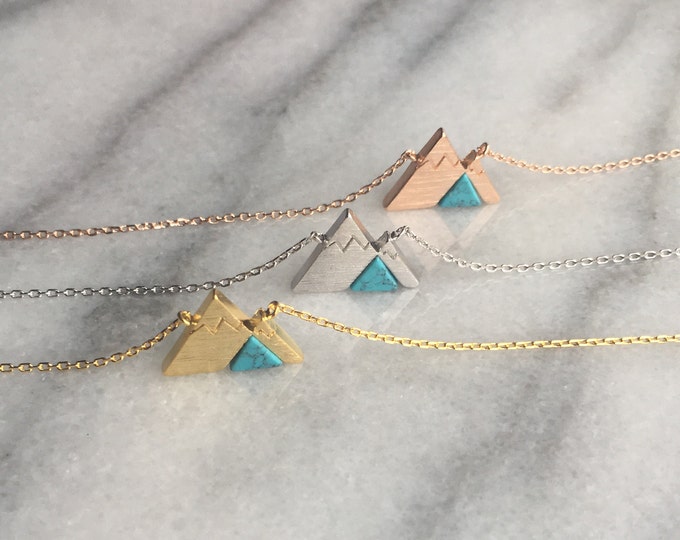 Turquoise Mountain Necklace, Mountain Lover Gift, Hiking Necklace, Mountains, Camping, Free Gift Box, Gift for Friend