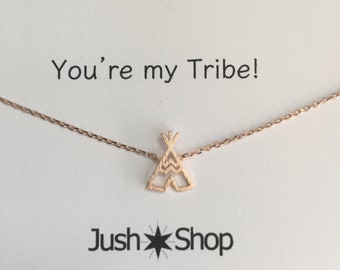 Rose Gold Tee Pee Necklace,  Rose Gold Tribe Necklace,  Rose Gold Teepee, My Tribe, JushShop