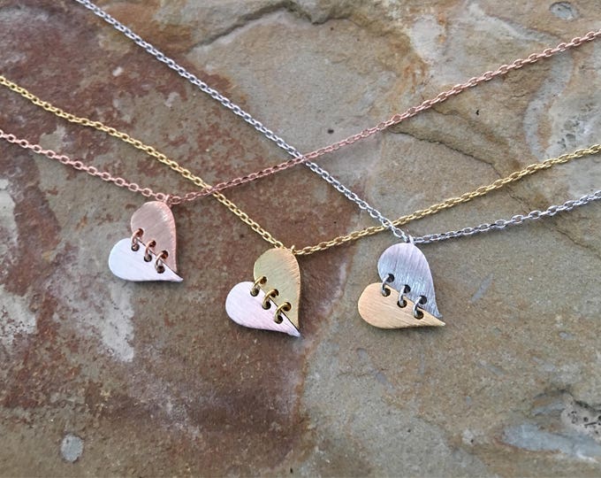 Two Tone Heart Necklace, Gold/Silver Heart Necklace, Heart for your Love, Valentine's Necklace, Valentine's Gift, Gift for Her, Gift for Mom