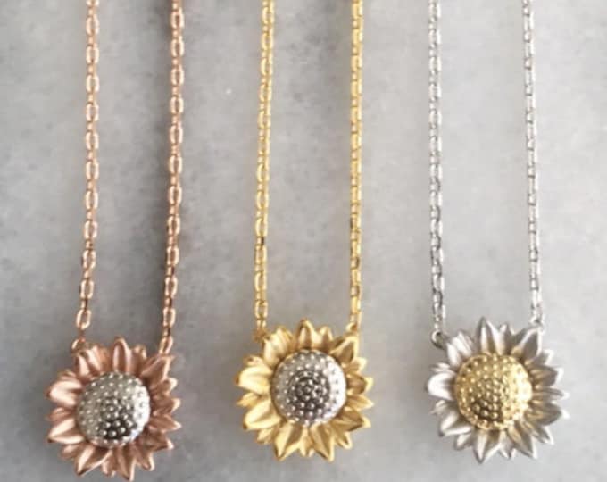 Sunflower Necklace, Sunny Sun Flower Necklace, Sun Flower Necklace, Flower Necklace, Bridesmaid Necklace, Minimalist Necklace Christmas Gift