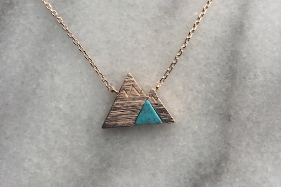 Rose Gold Turquoise Mountain Necklace, Mountain Lover, Hiker, Climb Every Mountain, Reach the Top, Gift for a Mountain Lover
