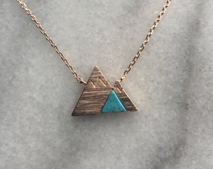 Rose Gold Turquoise Mountain Necklace, Mountain Lover, Hiker, Climb Every Mountain, Reach the Top, Gift for a Mountain Lover