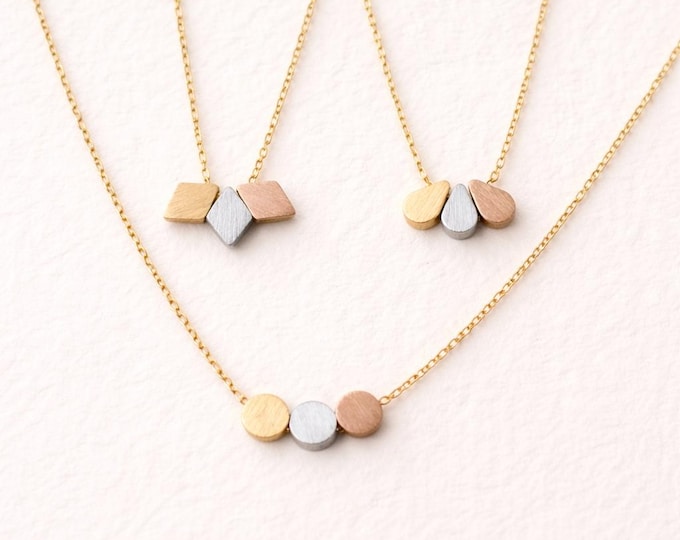 3 Teardrop Necklace,  Triple Teardrop Necklace, Triple Heart, Triple Stars, 3 Hearts, Goft for Mom, Gift for Her, Gold Silver Rose Gold