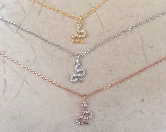 Snake Necklace, Dainty Snake Charm Necklace with Pave Stones, 18k Gold Plated Snake, Rhodium Silver Snake Charm Necklace, Snake Lover Gift
