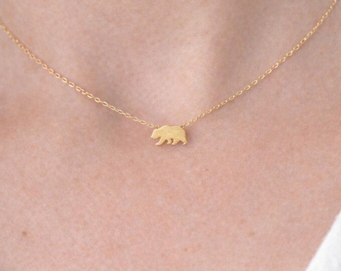 Mama Bear Necklace, Bear Necklace Silver, Gold Rose Gold, 16 Inch Chain