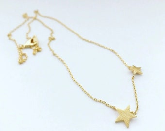 Star Necklace, Star Charm Necklace, Double Star Necklace, Silver Gold Star Necklace, Star Necklace Gift, Gift for Her, Free Gift Wrap