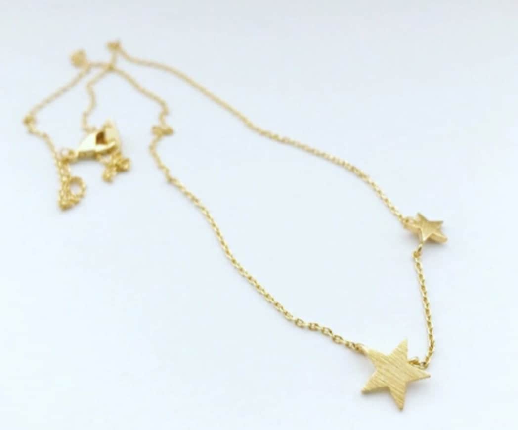 Star Necklace, Star Charm Necklace, Double Star Necklace, Silver Gold Star Necklace, Star Necklace Gift, Gift for Her, Free Gift Wrap