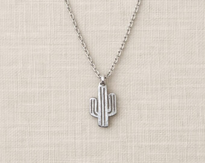 Silver Cactus Necklace —Desert Pendant, Dainty Southwest Jewelry, Everyday Layering Necklace