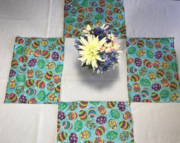 Blue Easter Placemats, Blue Placemats, Easter Placemats, Blue Quilted Placemats, Easter Egg Placemats, Colorful Placemats,Set of 4 Placemats
