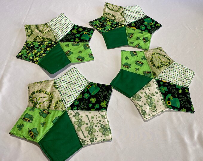 Green Mug Rugs, Small Green Mug Rugs, St Patricks Day Mug Rugs, Green Placemats, St Patricks Decor, Luck of the Irish, Shamrock Placemats