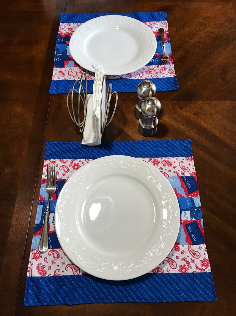Red White and Blue Placemats Patriotic Placemats Red White Etsy