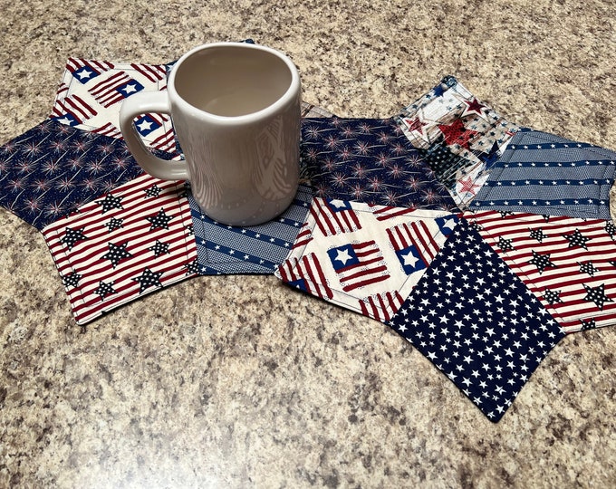 Patriotic Mug Rugs, Mug Rugs, Patriotic Decor, Americana Mug Rugs, Patriotic Table Decor, Table Linens, End Table Linens, Coasters