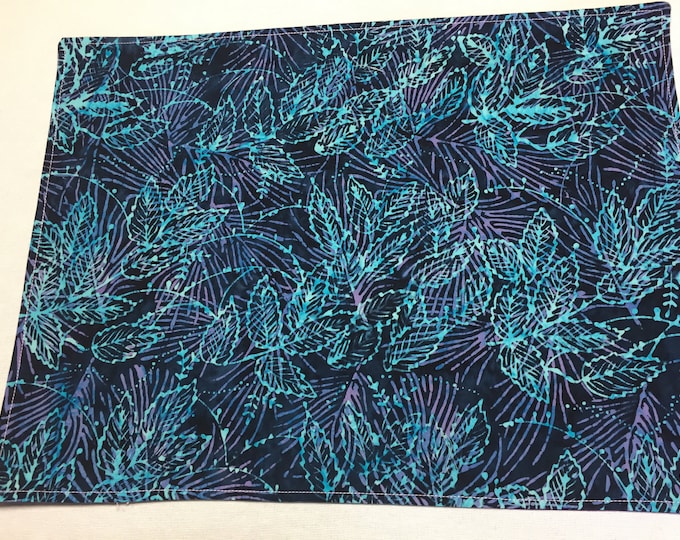 Dark Blue Placemats Leaf Print Reversible Placemat Spring Placemats Batik Fabric Dark Purple