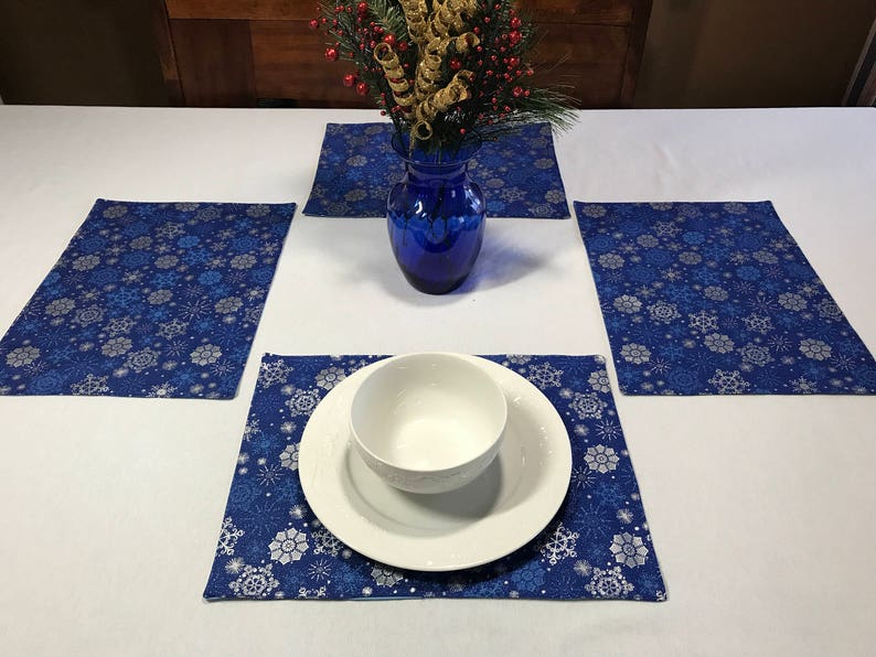 Royal Blue Placemats Winter Placemats Silver Snowflakes Etsy