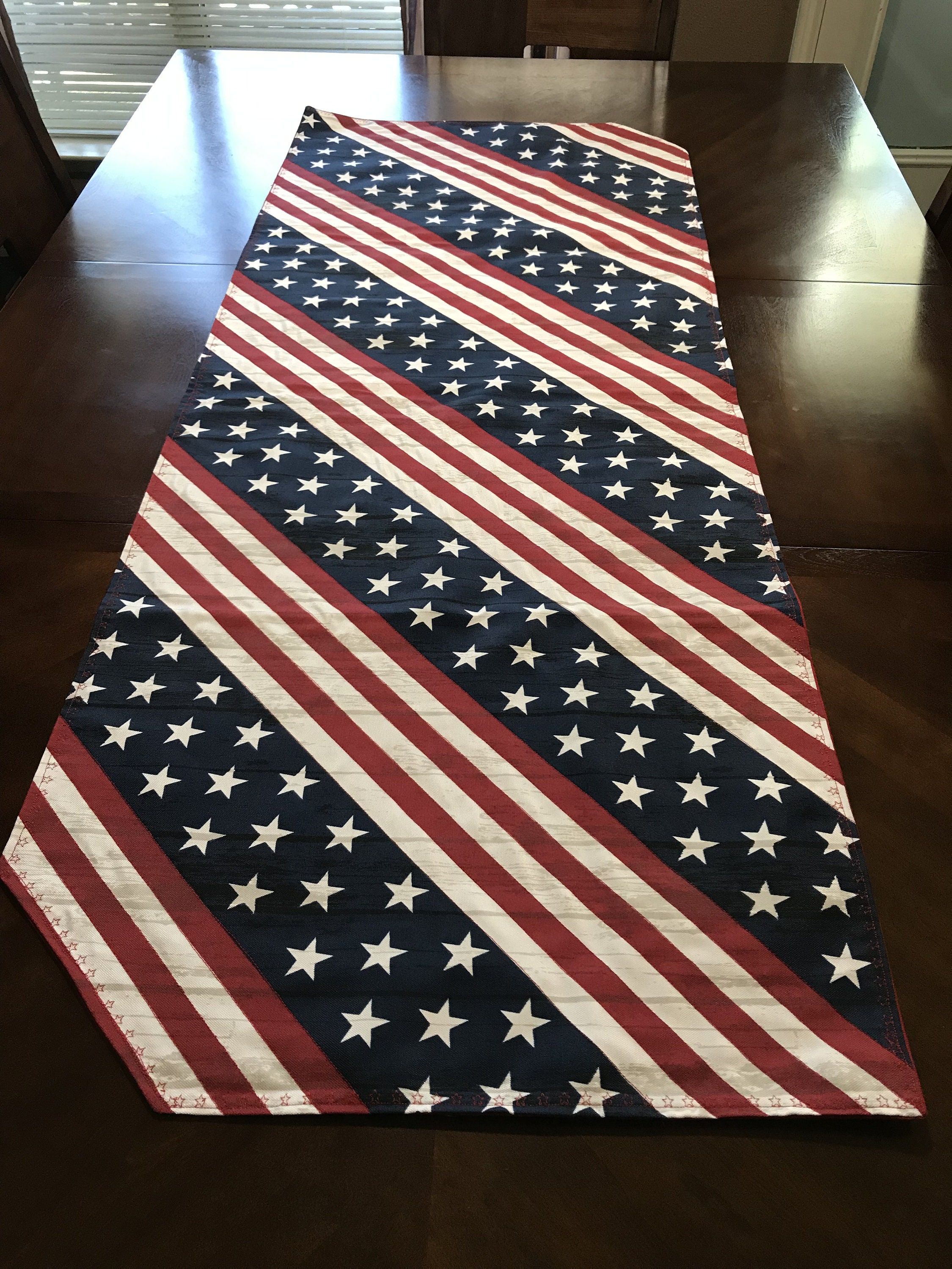 red white blue table runner