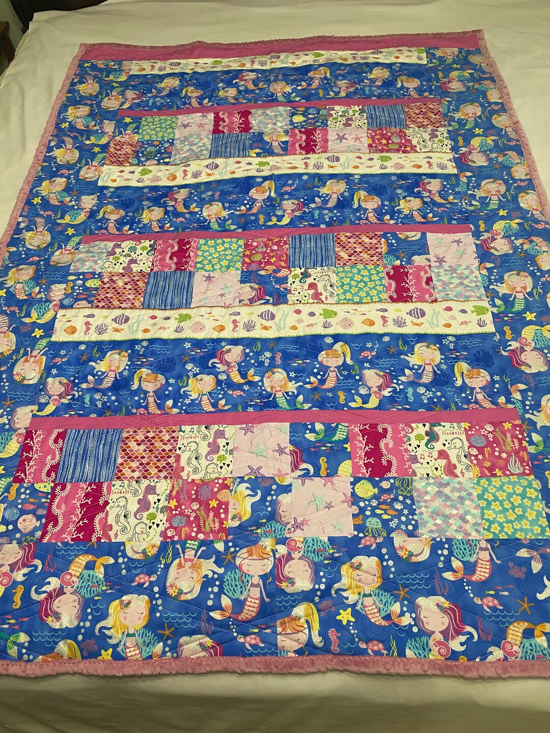 Mermaid Quilt, Patchwork Mermaid Quilt, Young Girls Quilt, Birthday