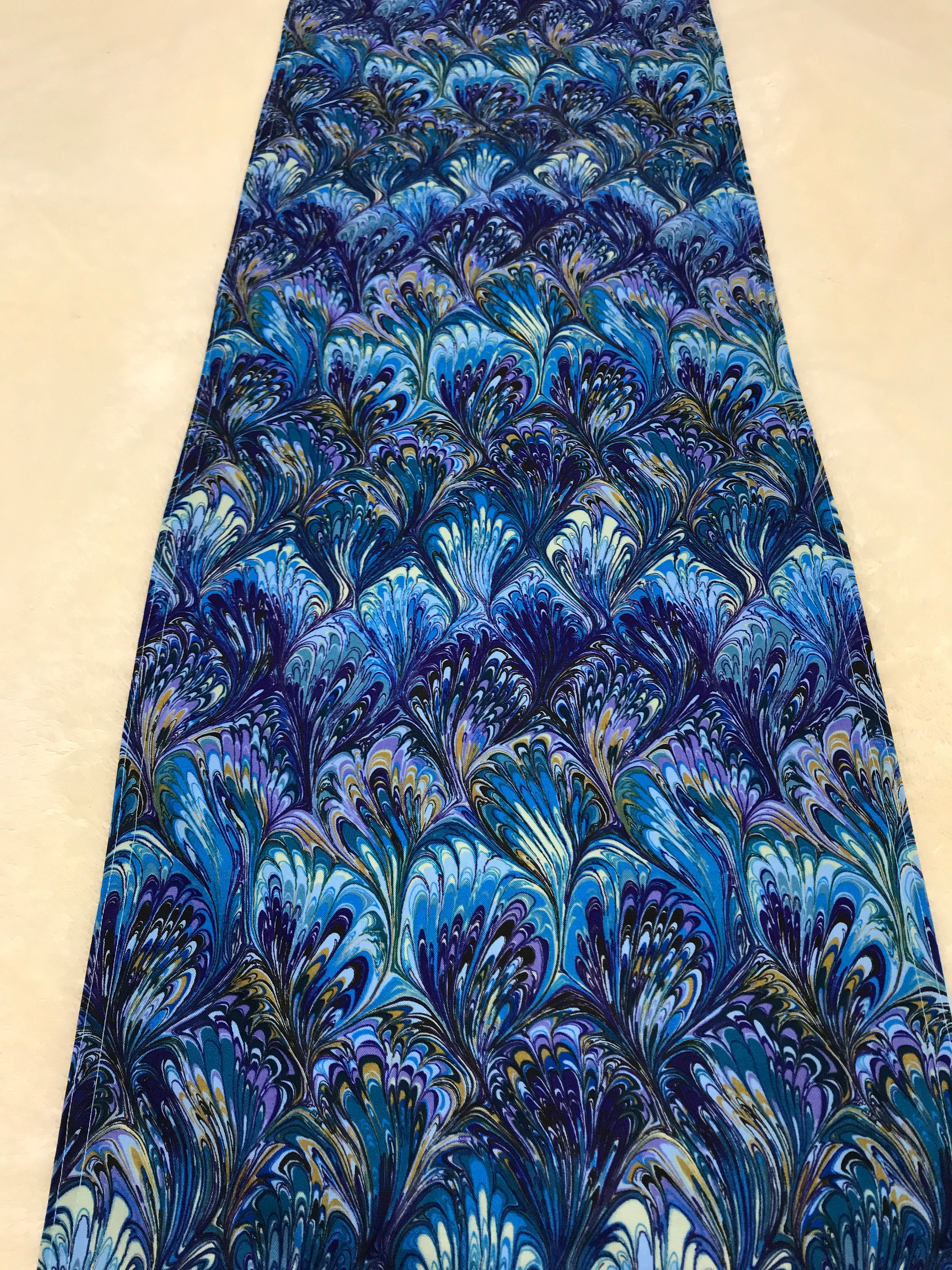 Seafoam Sea Blue Delicate Animal Feathers Ornate Pattern Lunarable Peacock Bed Runner Decorative Accent Bedding Scarf for Hotels Homes and Guestrooms
