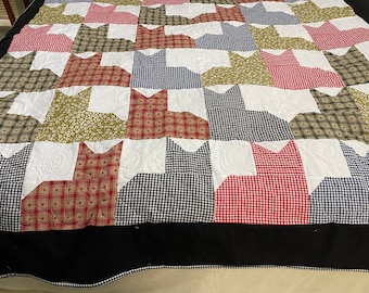 Cat Quilt, Twin Size Quilt, Cat Lover Gift, Quilts and Coverlets, Comforter, Twin Bedding, Colorful Print, Cats Meow, Handmade Quilt