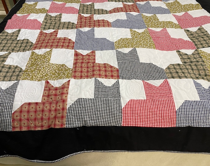 Cat Quilt, Twin Size Quilt, Cat Lover Gift, Quilts and Coverlets, Comforter, Twin Bedding, Colorful Print, Cats Meow, Handmade Quilt