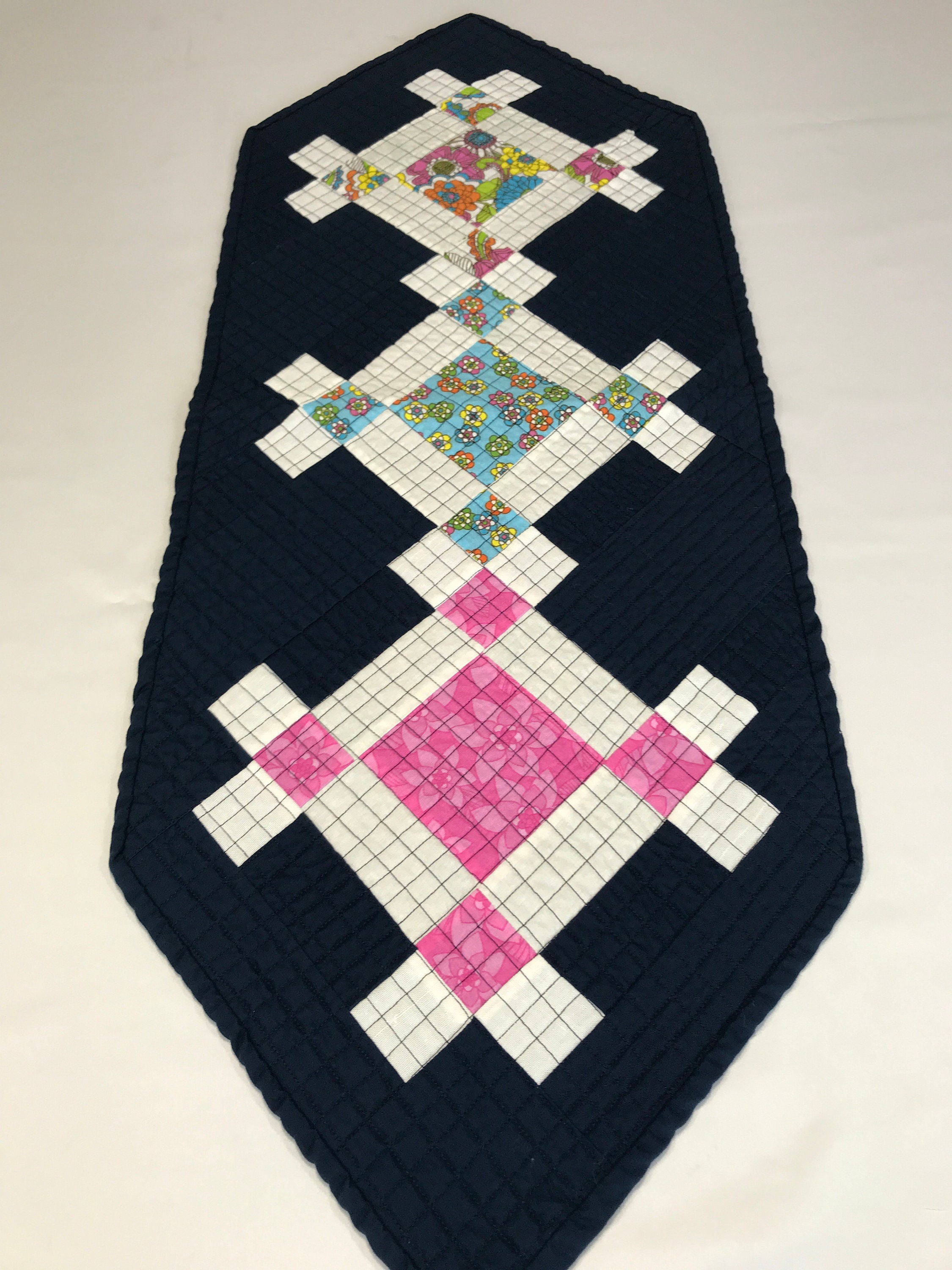 Navy Table Runner Quilted Table Runner Navy Table Decor Table