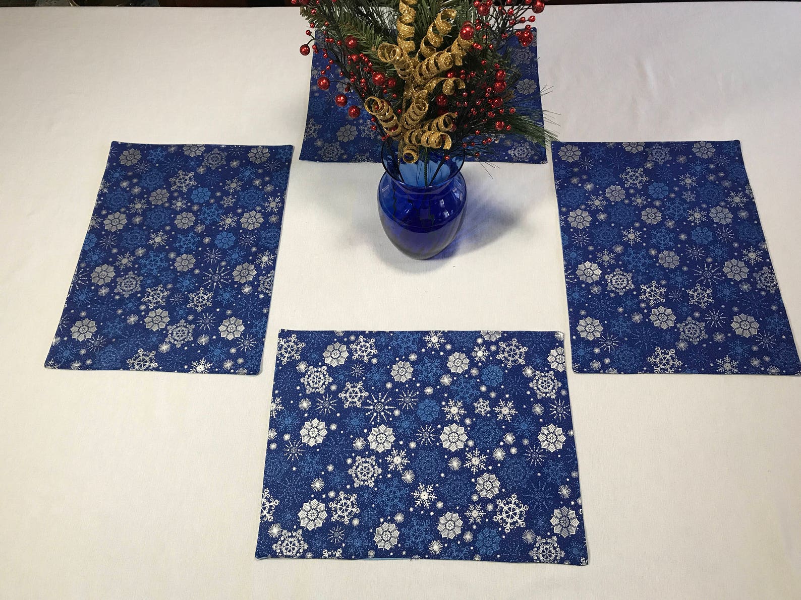 Royal Blue Placemats Winter Placemats Silver Snowflakes Etsy