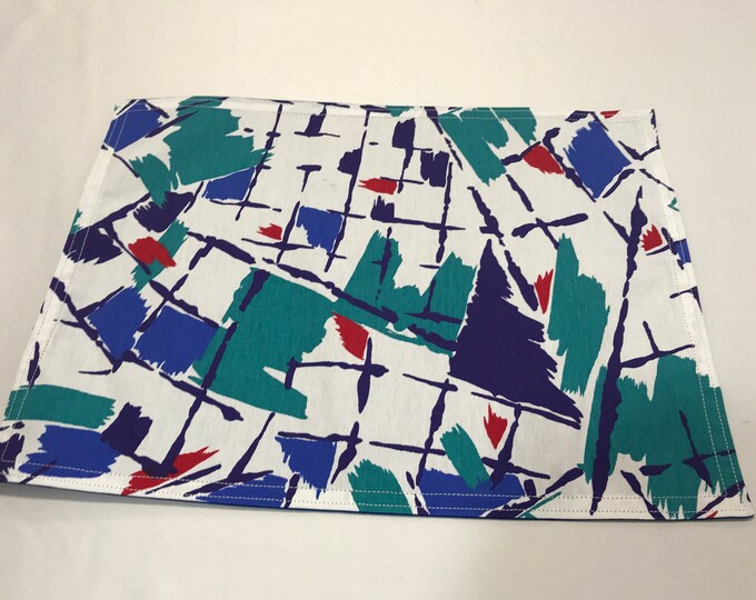Cloth Placemats, Cloth Place Mats, Blue Green Placemats, Cloth Table Mats, Reversible Placemats, Housewarming Gifts, Geometric Placemats