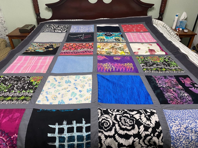 Memory Quilt, Custom Memory Quilt, Memory Blanket, T shirt Quilt, Keepsake Quilt,Graduation Gift, Birthday Gifts, Personal Quilt, OOAK Quilt image 8