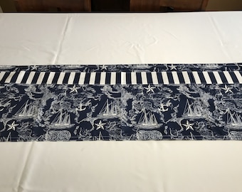 Nautical Table Decor, Nautical Table Runner, Navy Table Decor,Blue Nautical Decor,Reversible Table Runner,Gifts for Sailors,Ocean Lover Gift